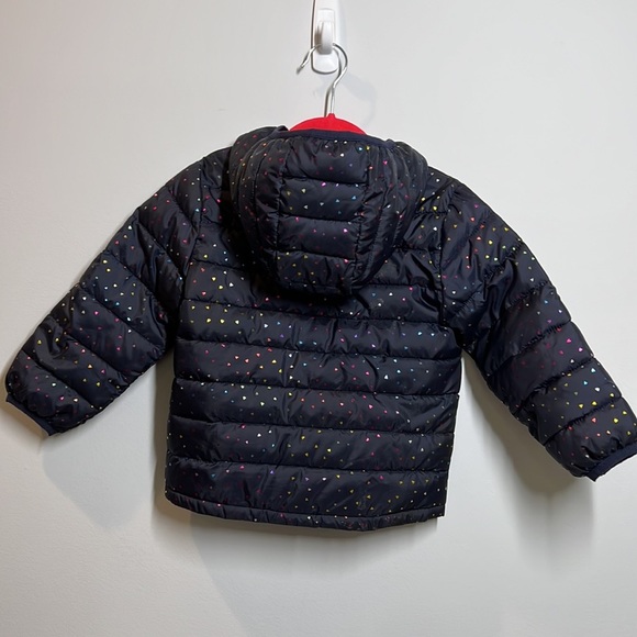 Baby Gap Lightweight Upcycled Puffer Jacket Blue with Foil Rainbow Hearts - Picture 5 of 9